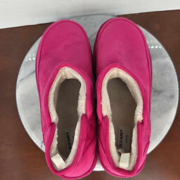 Old Navy Slippers Womens Size 8 Pink Faux Suede Sherpa Lined Indoor Outdoor - Picture 4 of 12